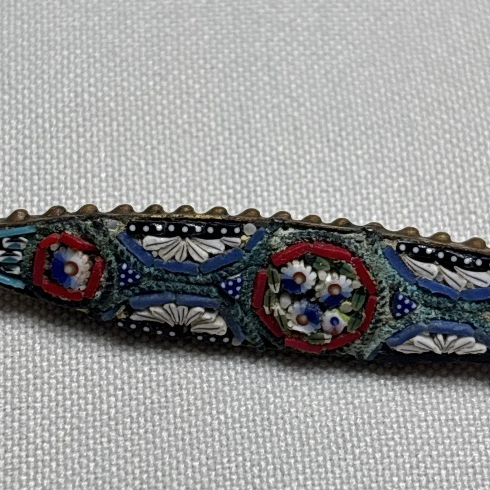 Vintage Venetian Grand Tour Micro Mosaic Flower Brooch Bar Pin